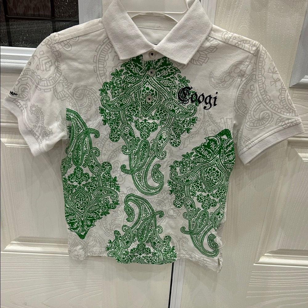 COOGI Kids Polo with Green Paisley on White